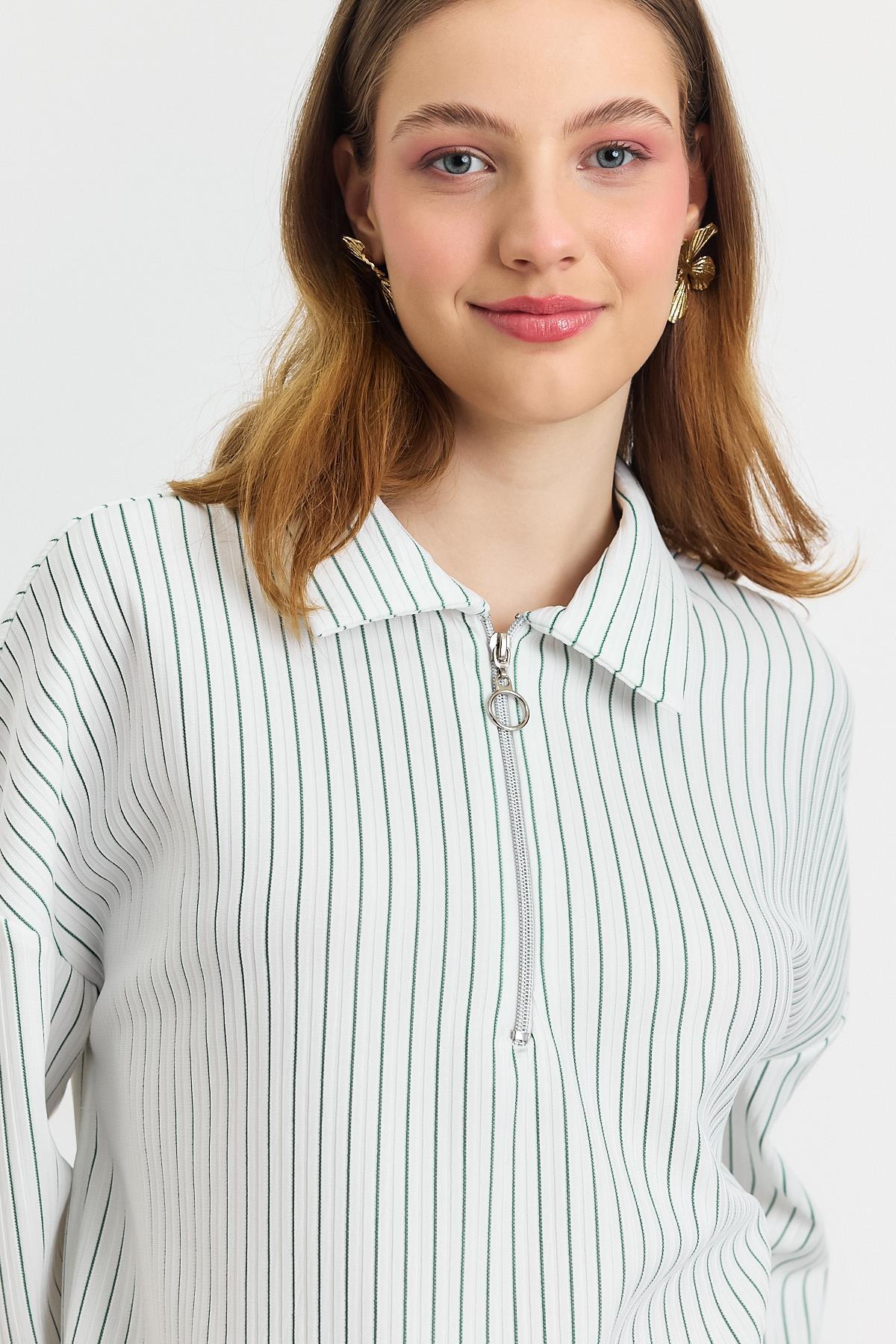 Benetton Yeşili Yarım Fermuarlı Tunik 4302A - 7