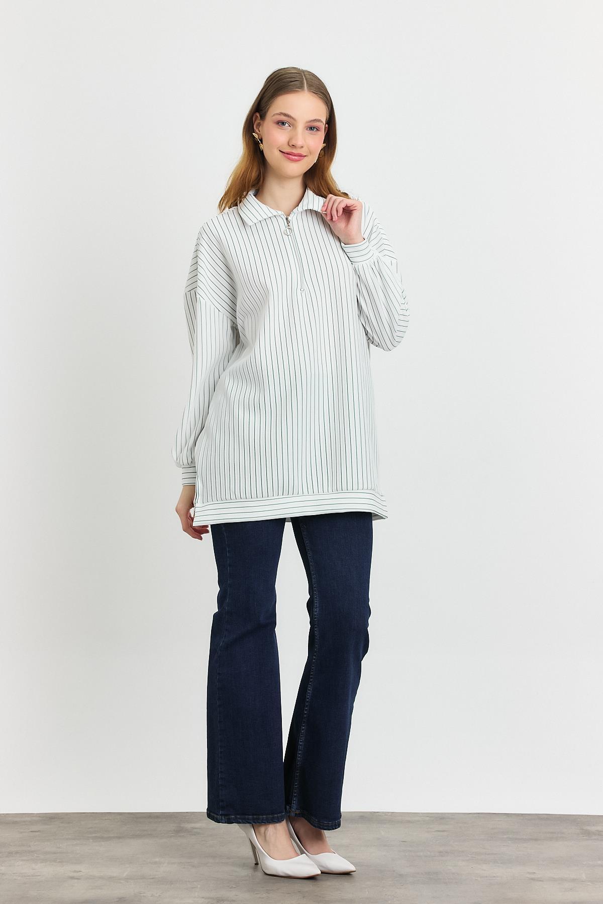 Benetton Yeşili Yarım Fermuarlı Tunik 4302A - 8
