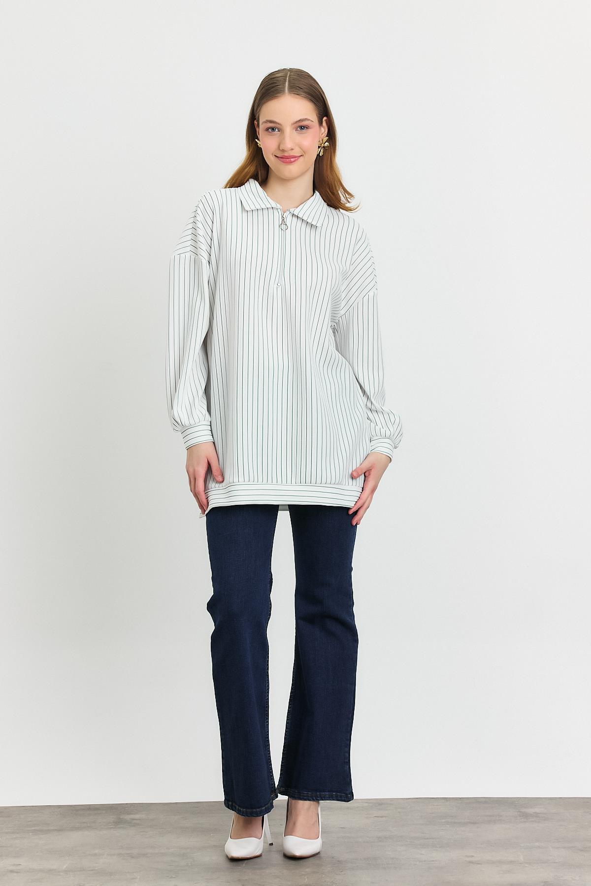 Benetton Yeşili Yarım Fermuarlı Tunik 4302A - 2