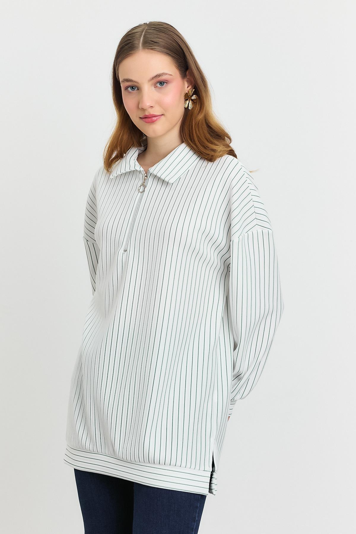 Benetton Yeşili Yarım Fermuarlı Tunik 4302A - 3