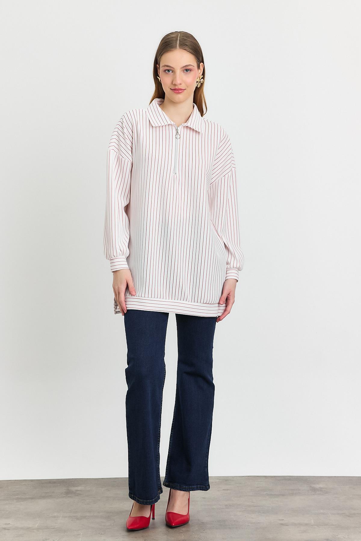 Kırmızı Yarım Fermuarlı Tunik 4302A - 1