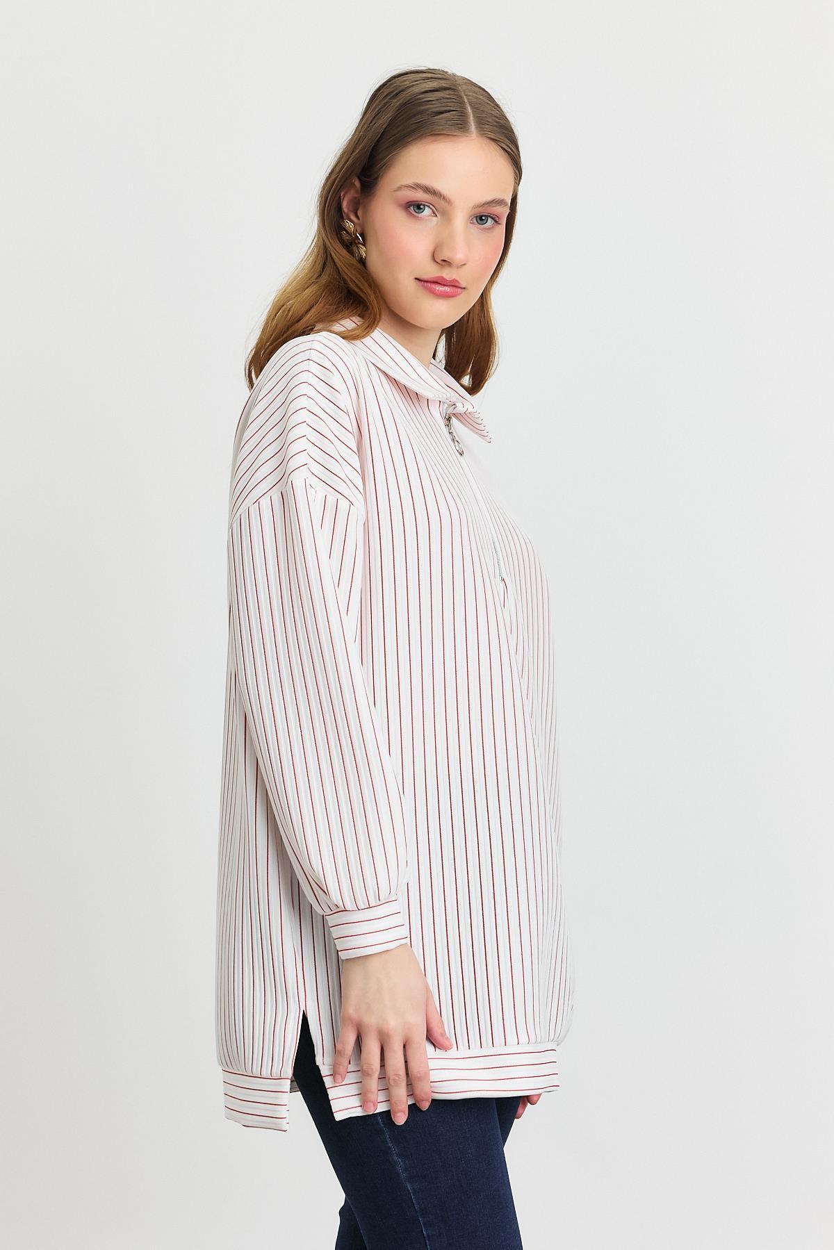 Kırmızı Yarım Fermuarlı Tunik 4302A - 3