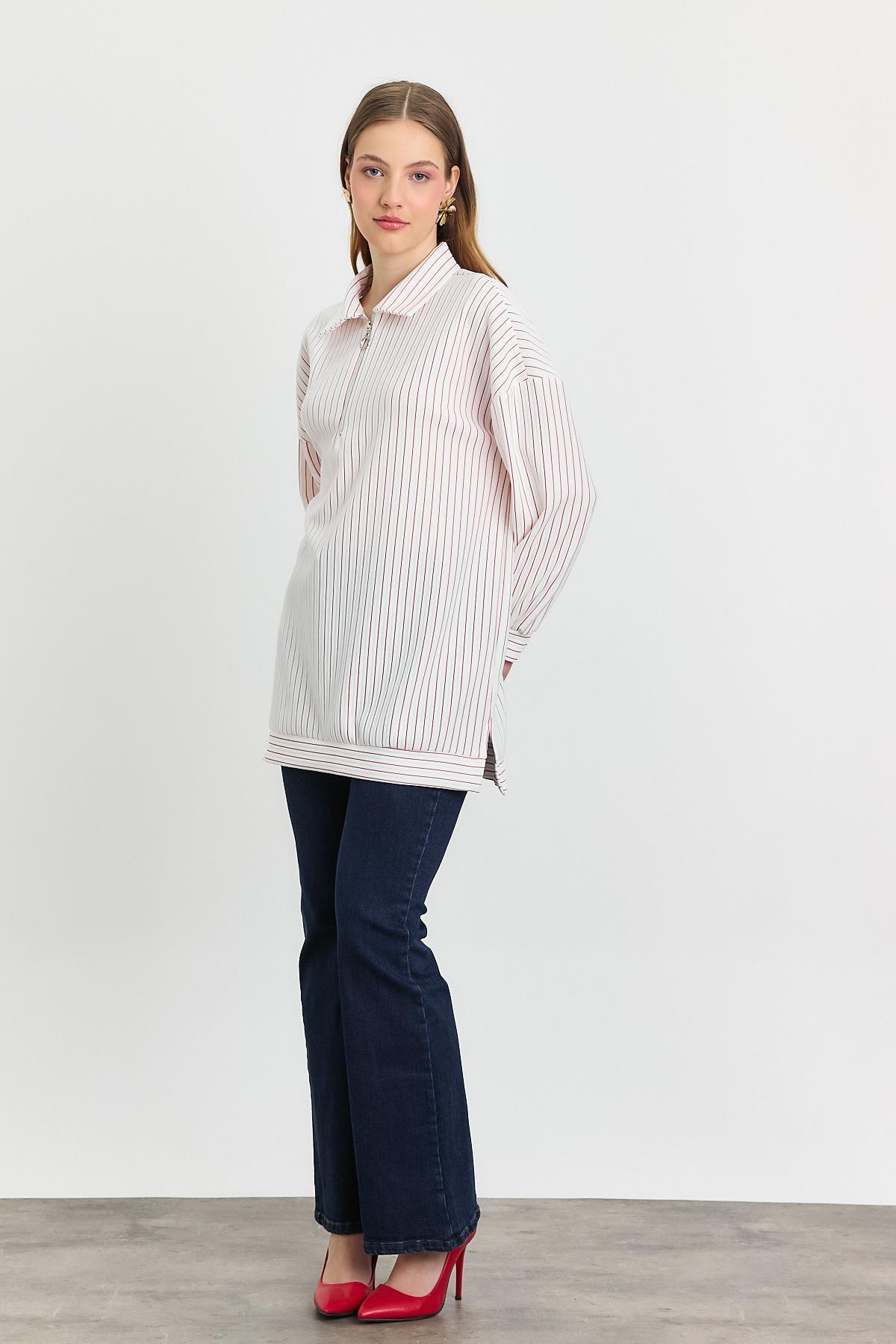 Kırmızı Yarım Fermuarlı Tunik 4302A - 6