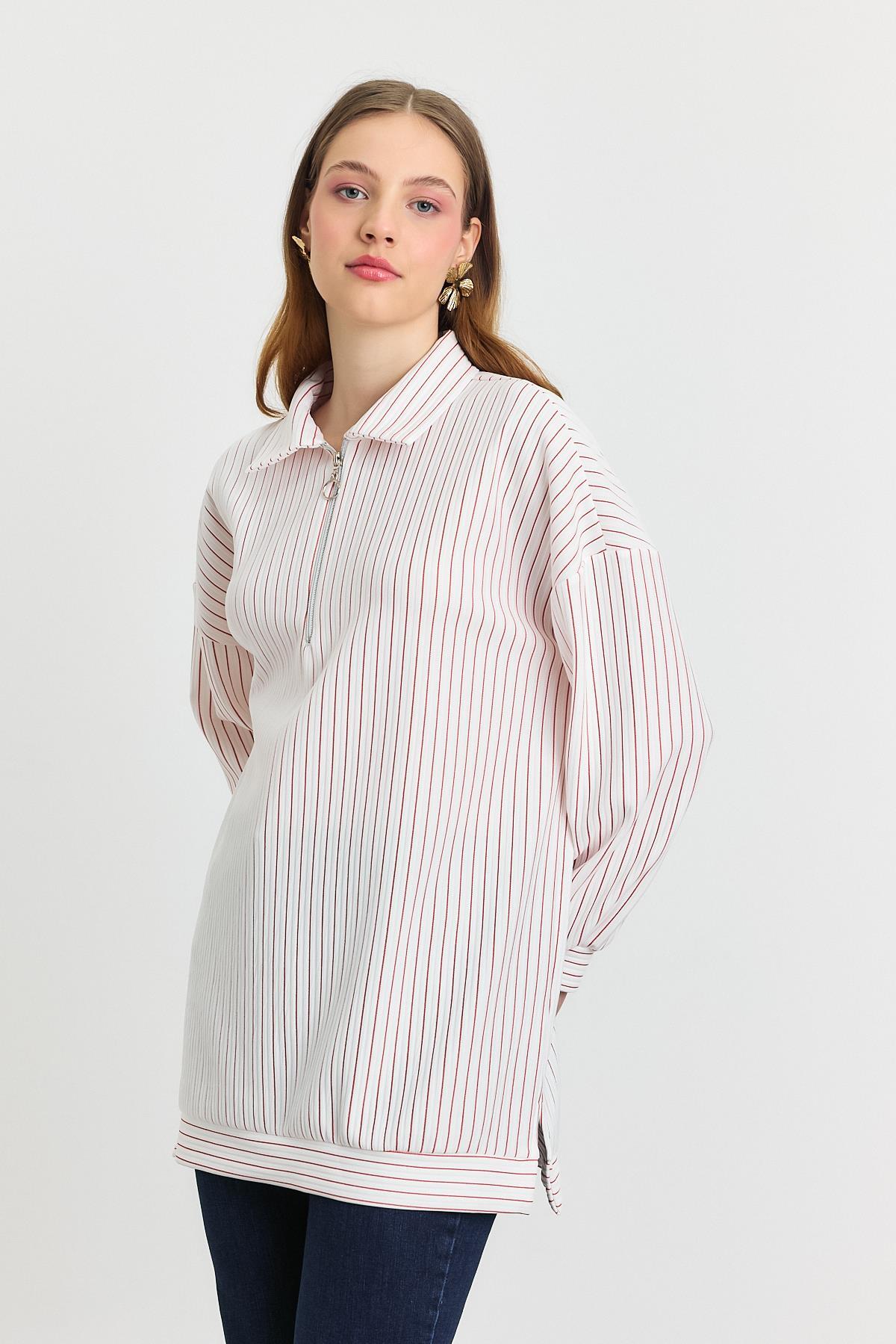 Kırmızı Yarım Fermuarlı Tunik 4302A - 7