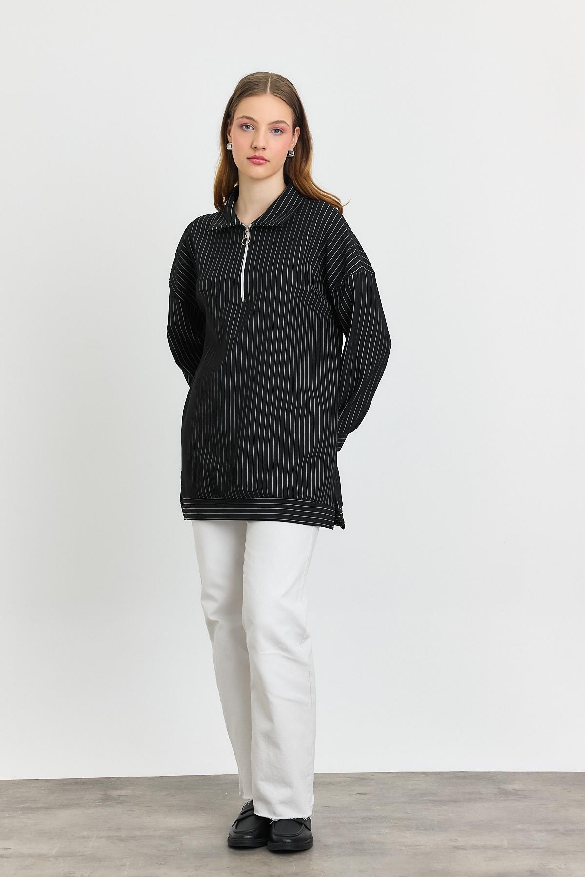 4302A Yarım Fermuarlı Tunik Siyah - RAYS