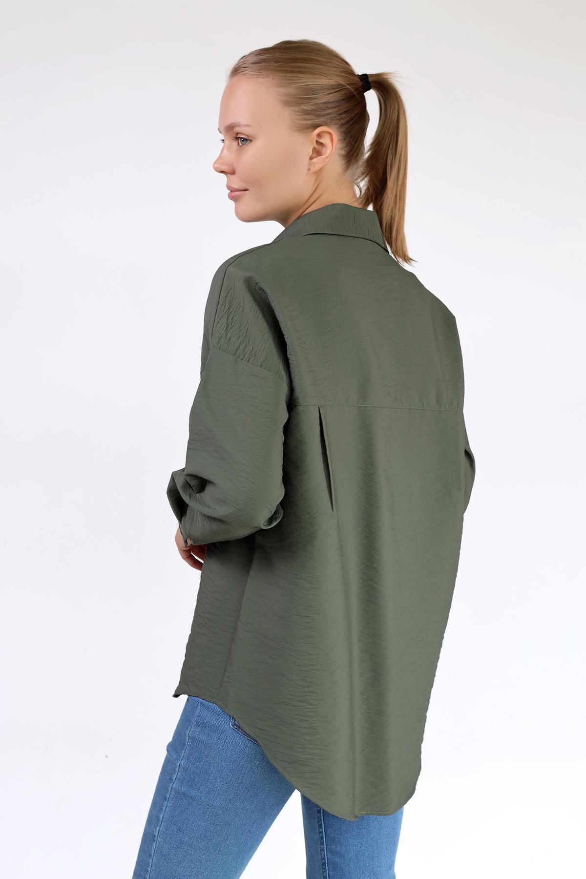 4304A Büyük Cep Detay Oversize Gömlek Haki - 5