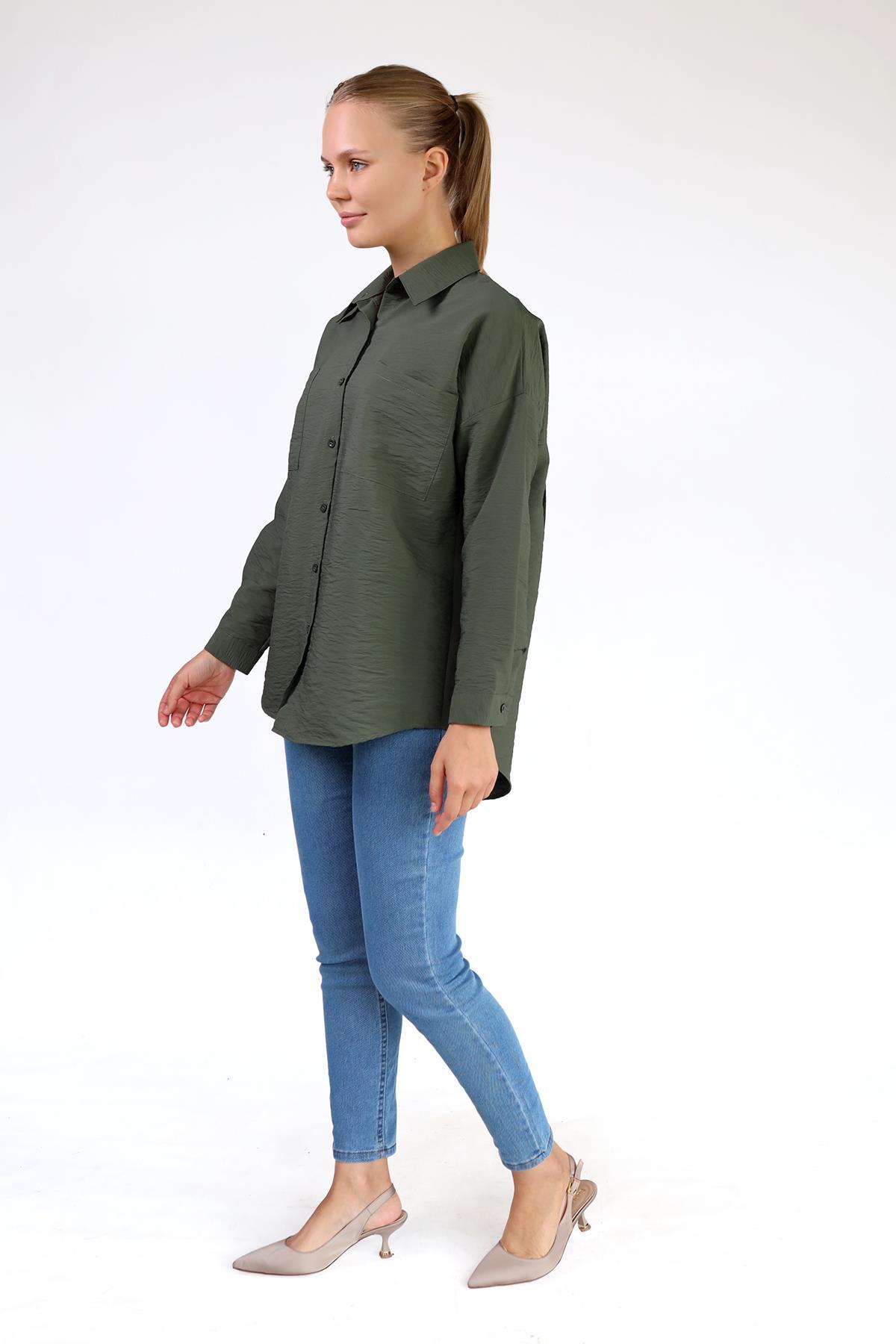 4304A Büyük Cep Detay Oversize Gömlek Haki - 7