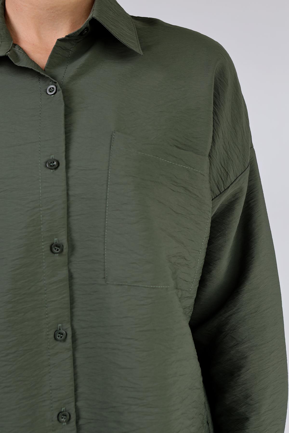 Haki Büyük Cep Detay Oversize Gömlek 4304A - 4