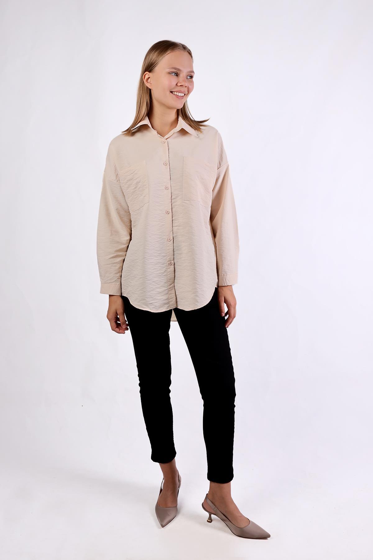 Taş Büyük Cep Detay Oversize Gömlek 4304A - 1