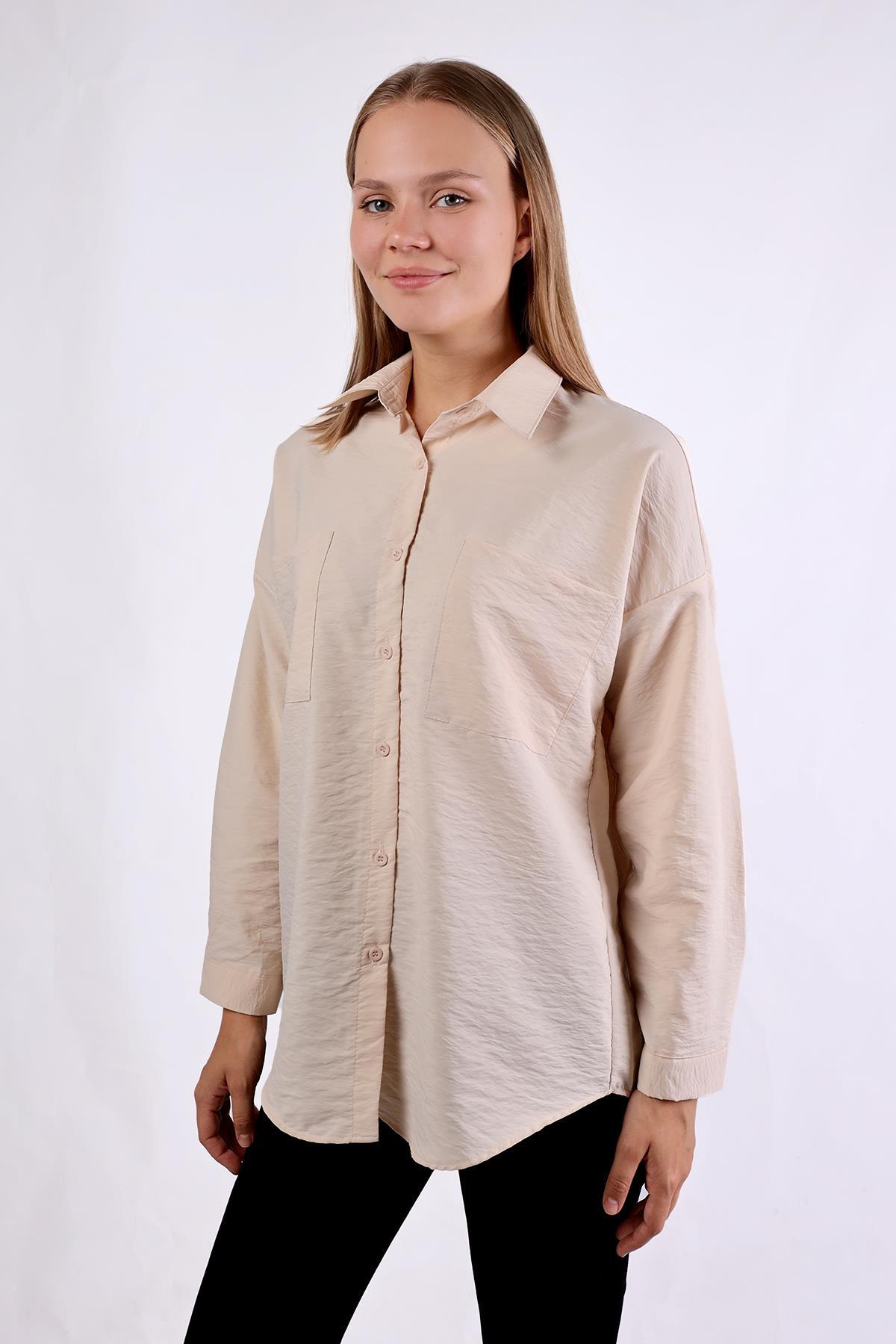 Taş Büyük Cep Detay Oversize Gömlek 4304A - 2