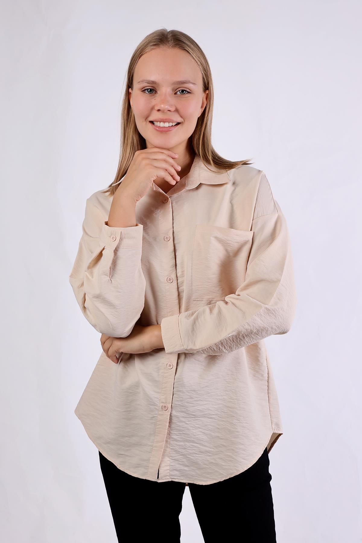 Taş Büyük Cep Detay Oversize Gömlek 4304A - 3