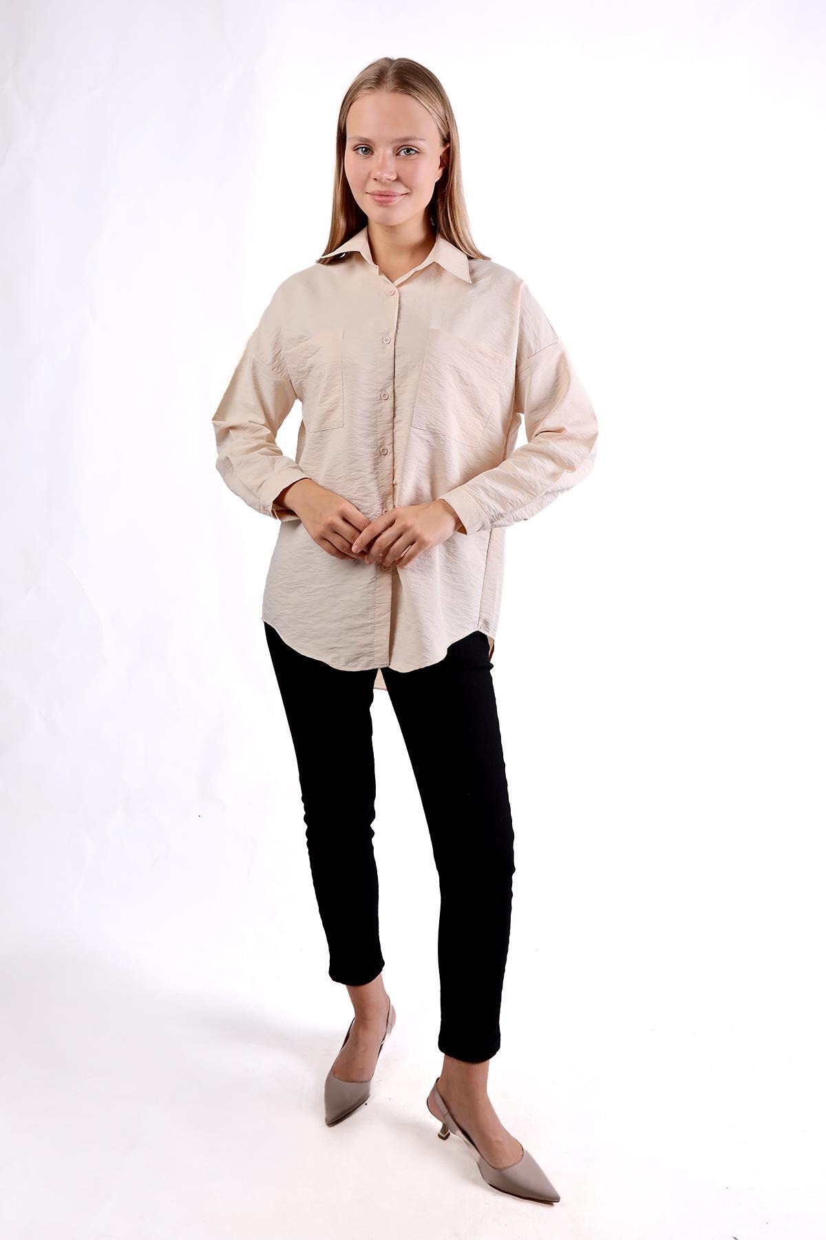 Taş Büyük Cep Detay Oversize Gömlek 4304A - 9