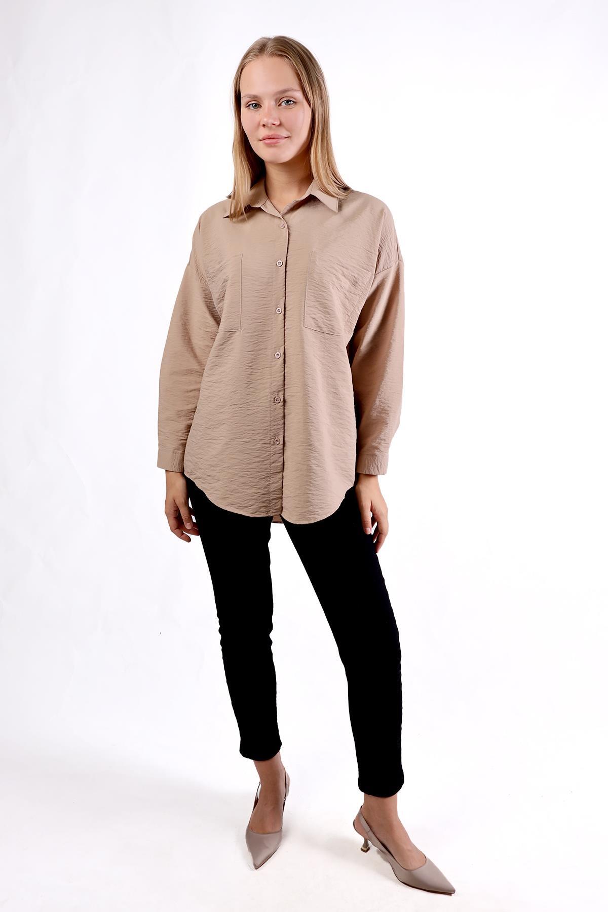 Vizon Büyük Cep Detay Oversize Gömlek 4304A - 1