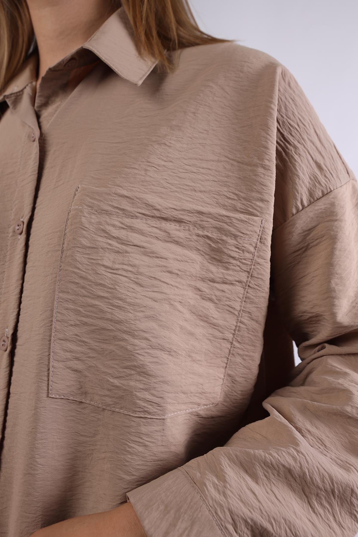 Vizon Büyük Cep Detay Oversize Gömlek 4304A - 4