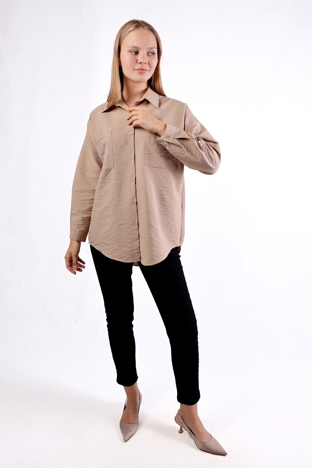 Vizon Büyük Cep Detay Oversize Gömlek 4304A - 7