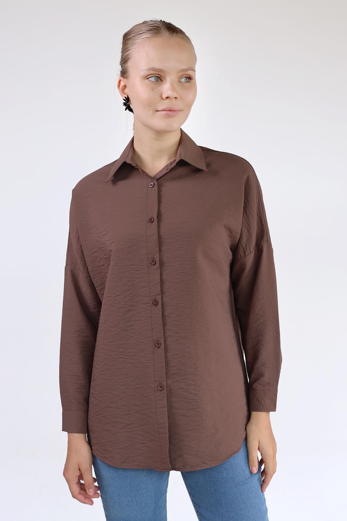 4305A Oversize Klasik Gömlek Kahve - 2