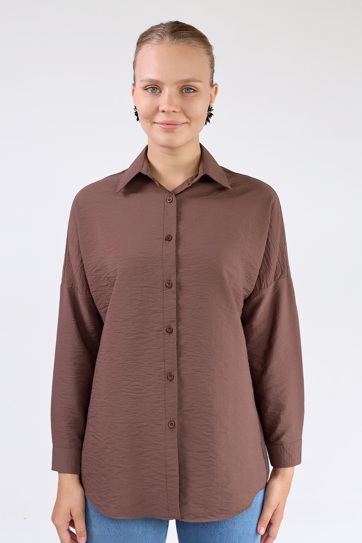 Kahve Oversize Klasik Gömlek 4305A - 3