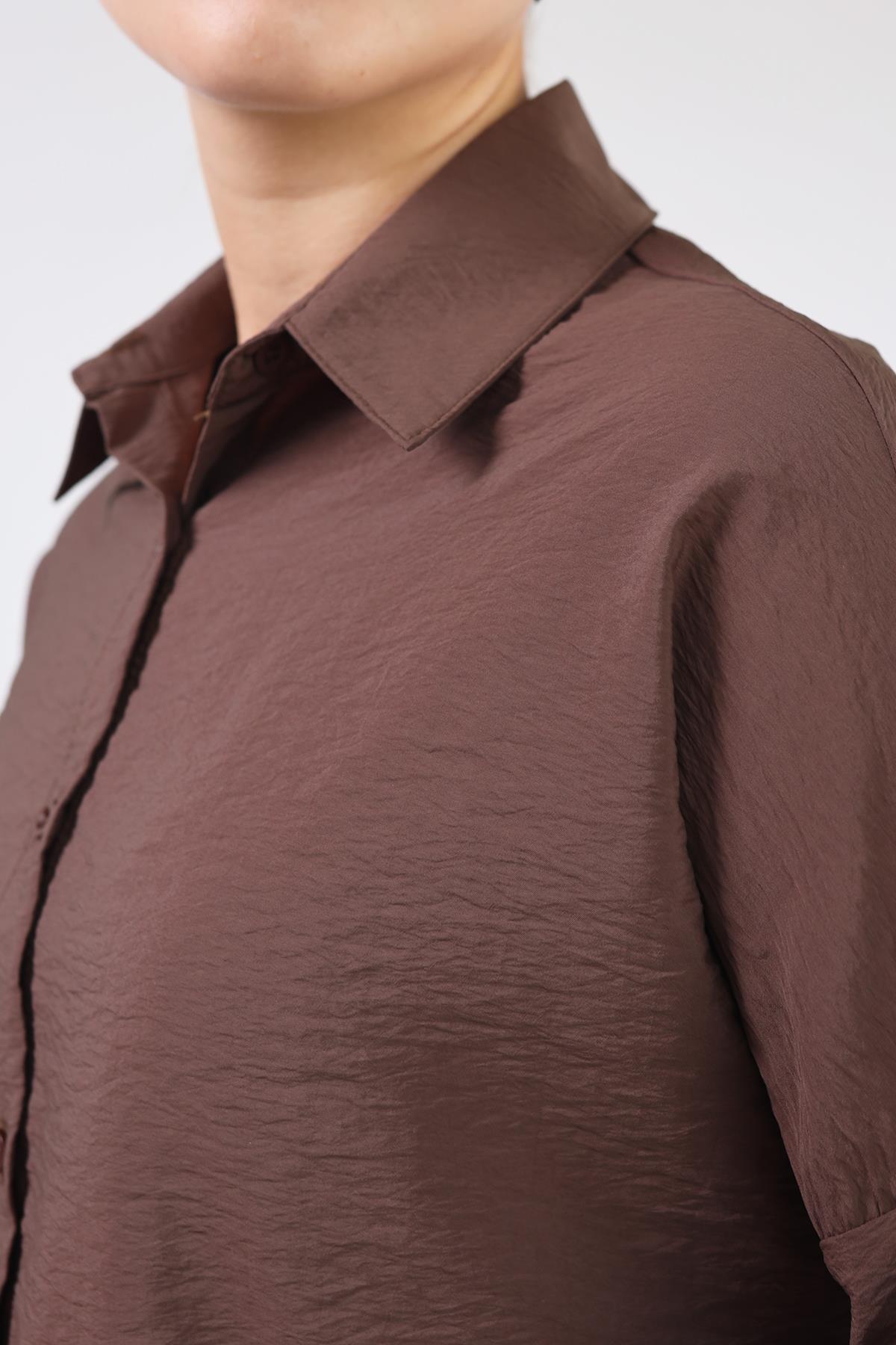 Kahve Oversize Klasik Gömlek 4305A - 4
