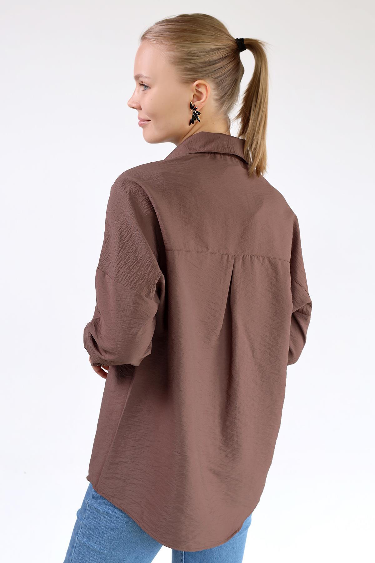 Kahve Oversize Klasik Gömlek 4305A - 5