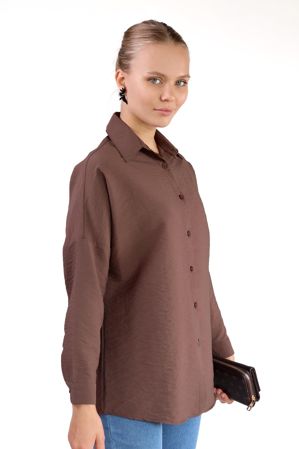 Kahve Oversize Klasik Gömlek 4305A - 6