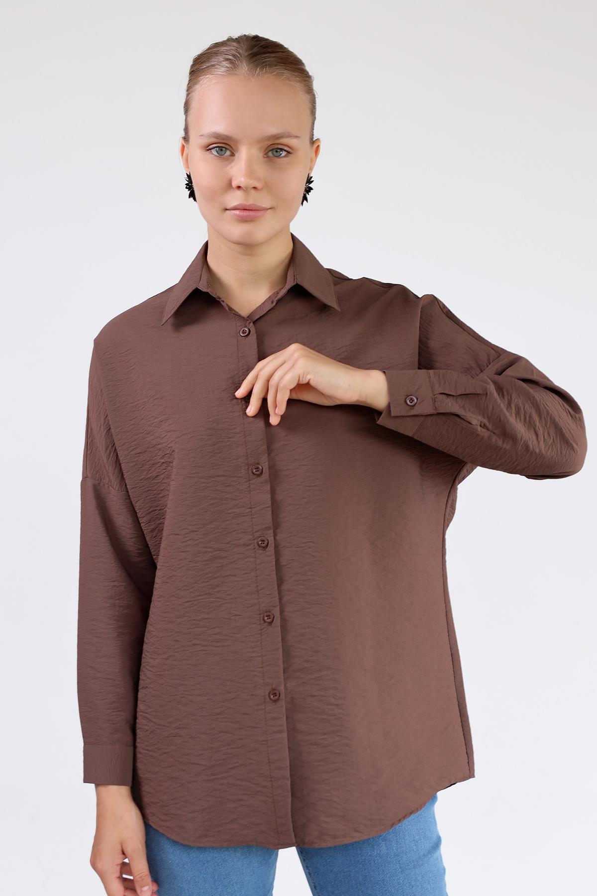 Kahve Oversize Klasik Gömlek 4305A - 7