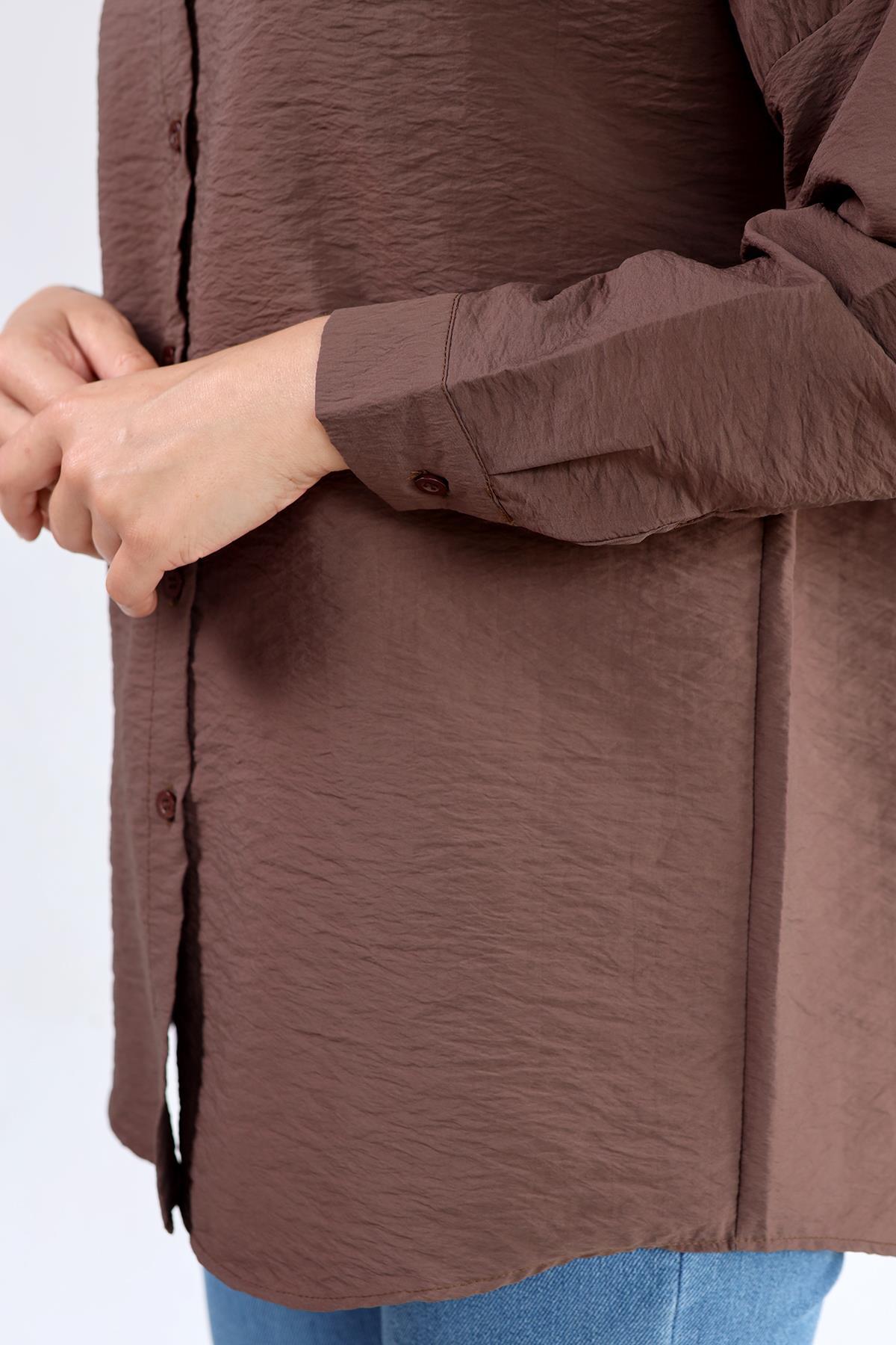Kahve Oversize Klasik Gömlek 4305A - 8