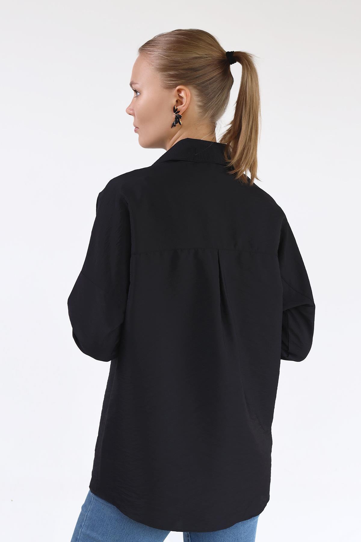 Siyah Oversize Klasik Gömlek 4305A - 5