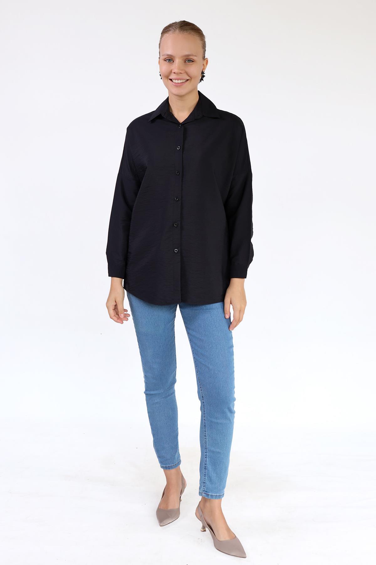 Siyah Oversize Klasik Gömlek 4305A - RAYS