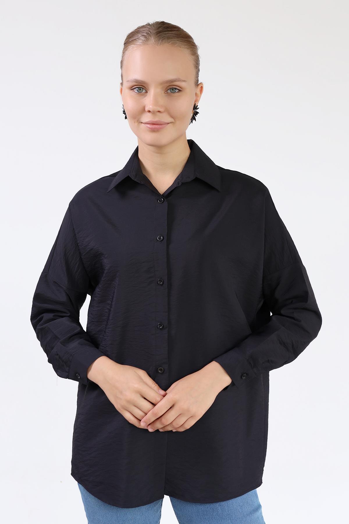 Siyah Oversize Klasik Gömlek 4305A - RAYS