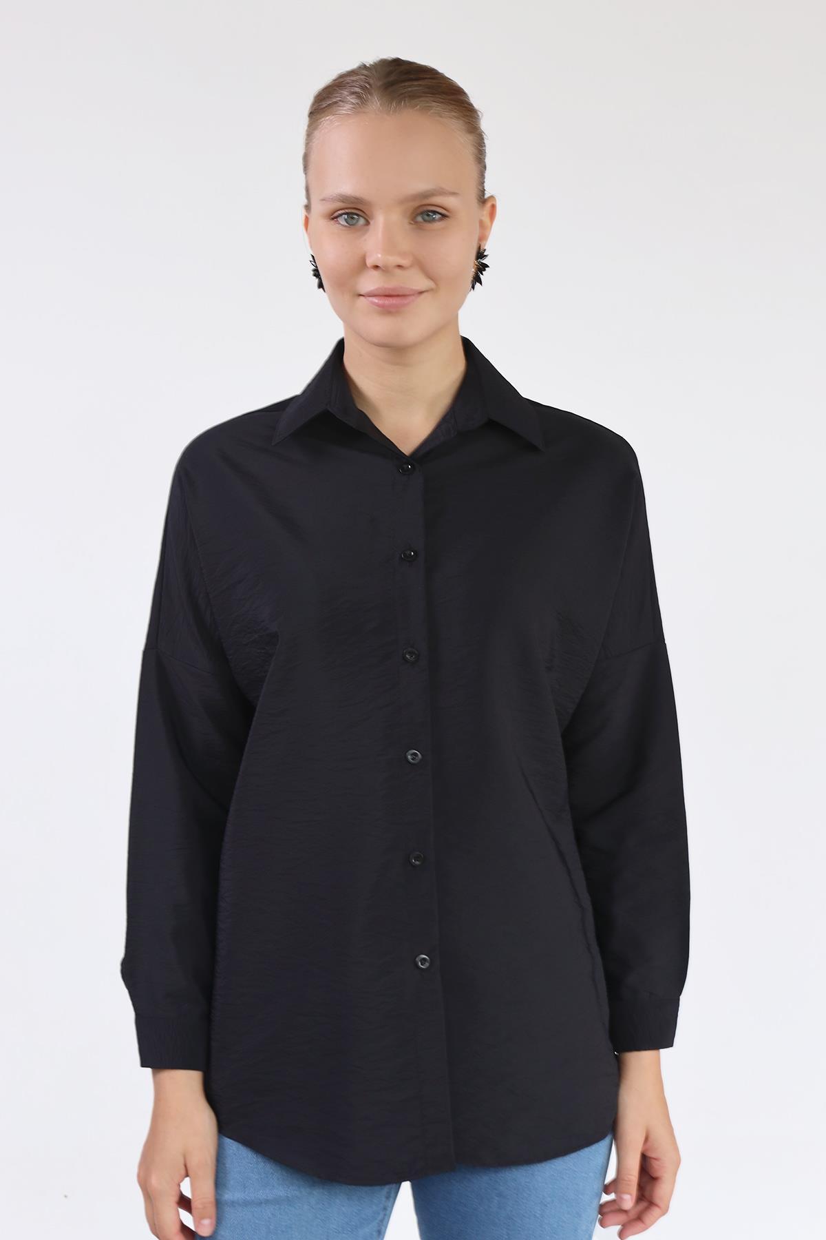 Siyah Oversize Klasik Gömlek 4305A - RAYS