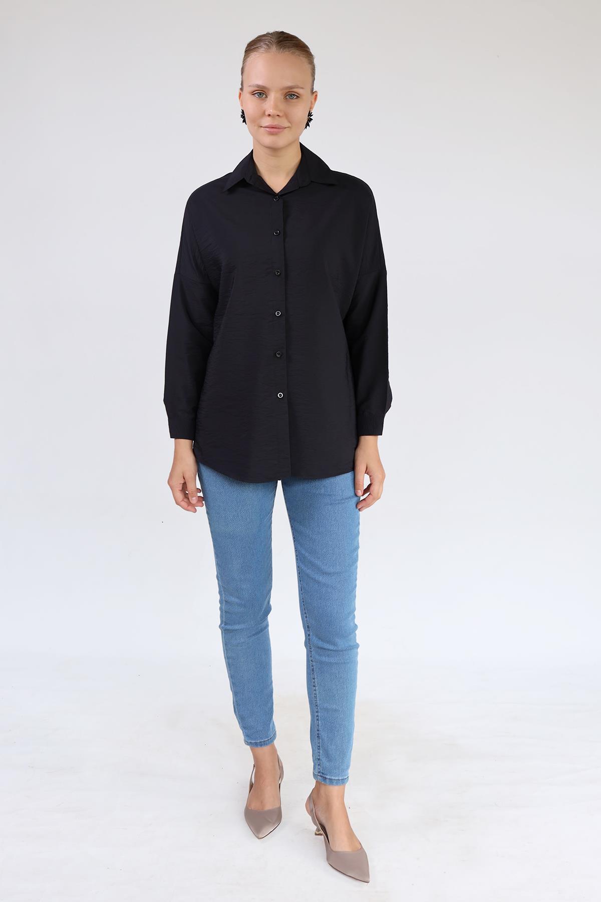 Siyah Oversize Klasik Gömlek 4305A - 8
