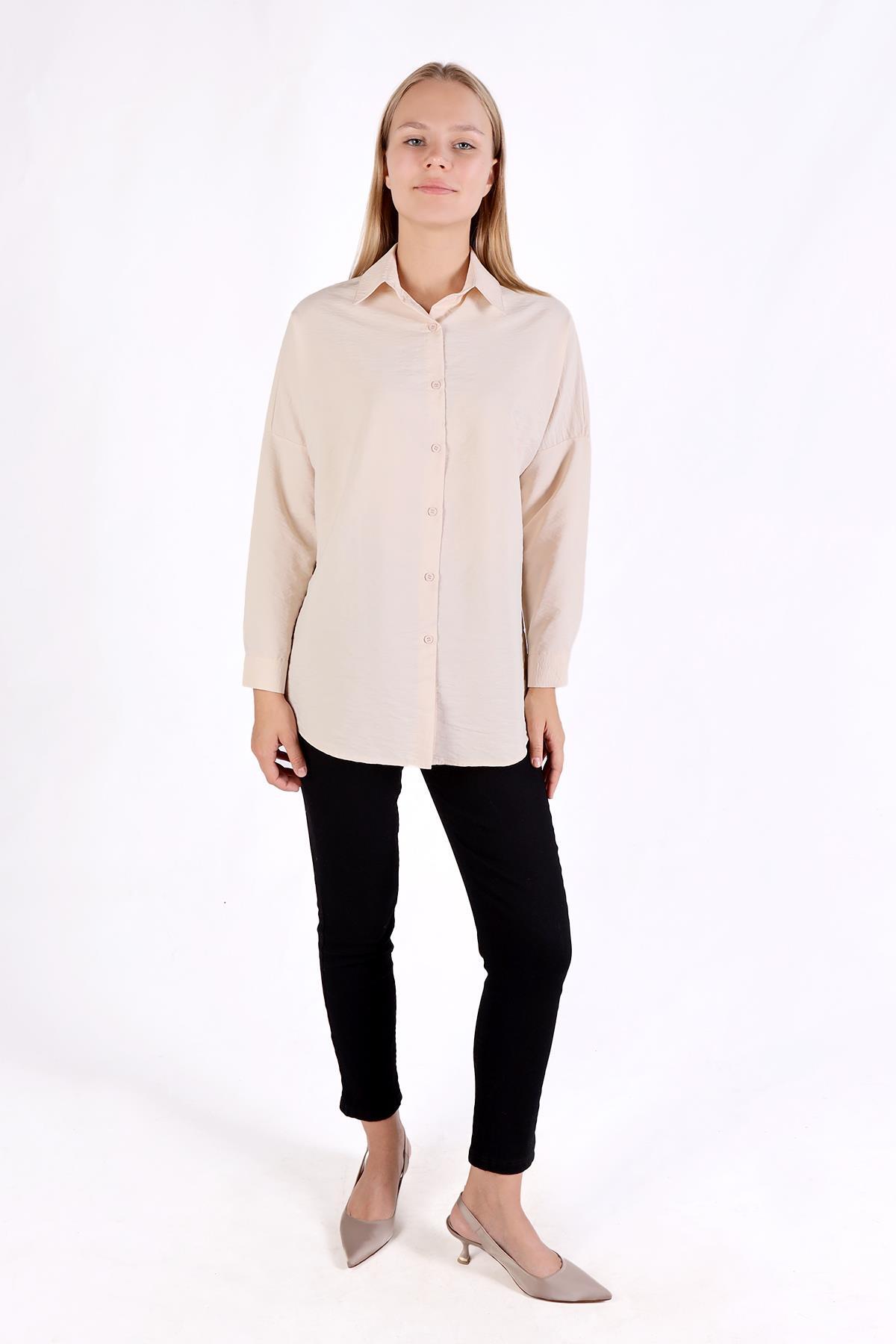 4305A Oversize Klasik Gömlek Taş - 1