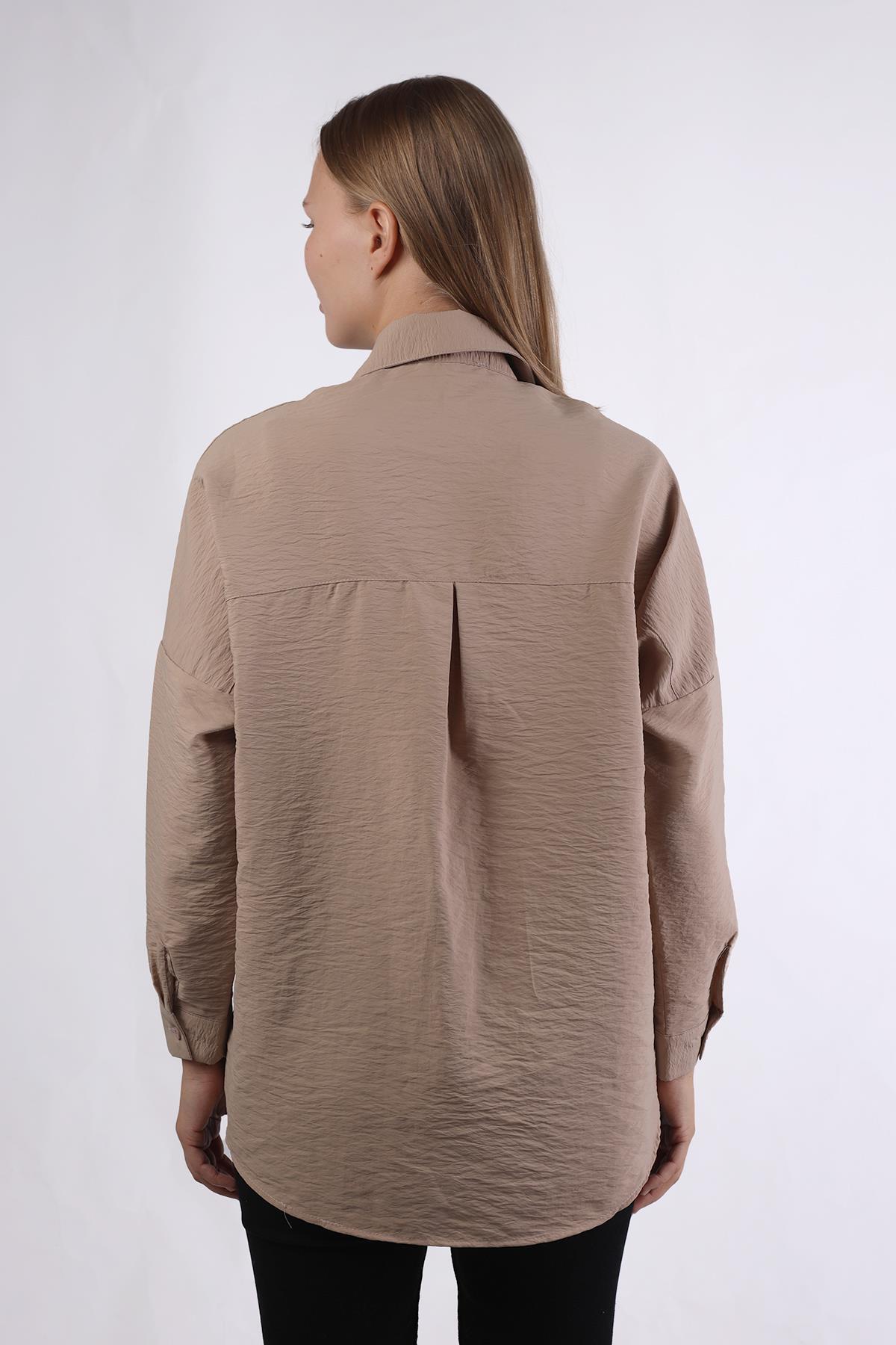 4305A Oversize Klasik Gömlek Vizon - 5
