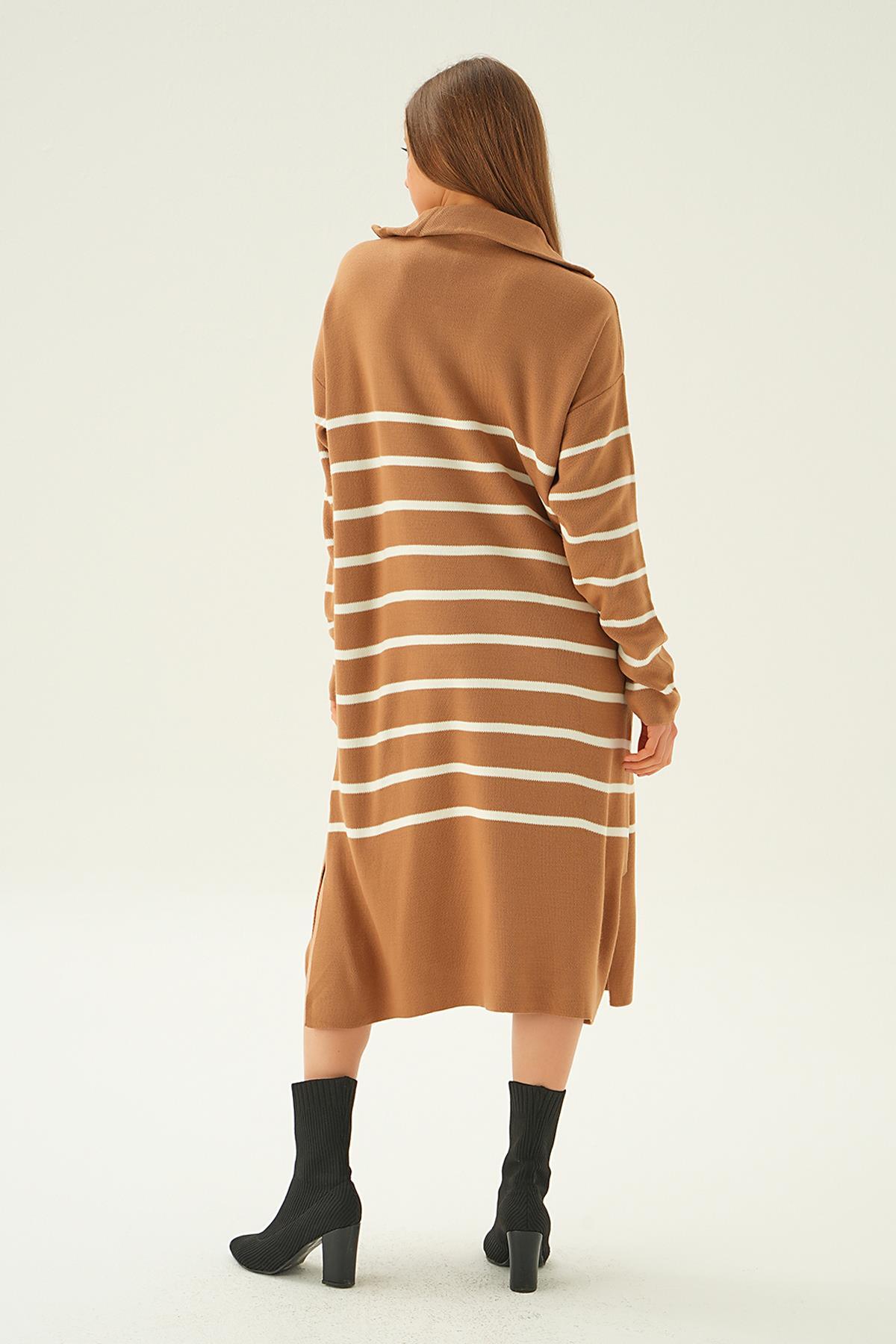 4310 Çizgili Fermuarlı Tunik Bisküvi - 3