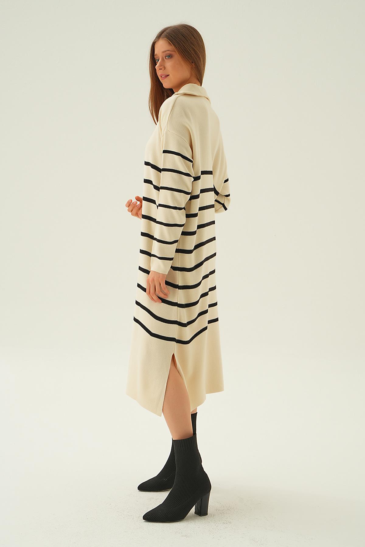 Kemik Çizgili Fermuarlı Elbise 4310 - 3