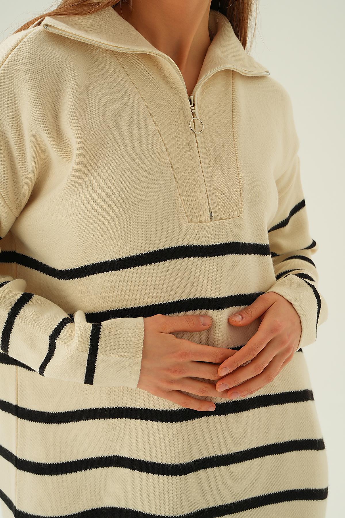 Kemik Çizgili Fermuarlı Elbise 4310 - 6