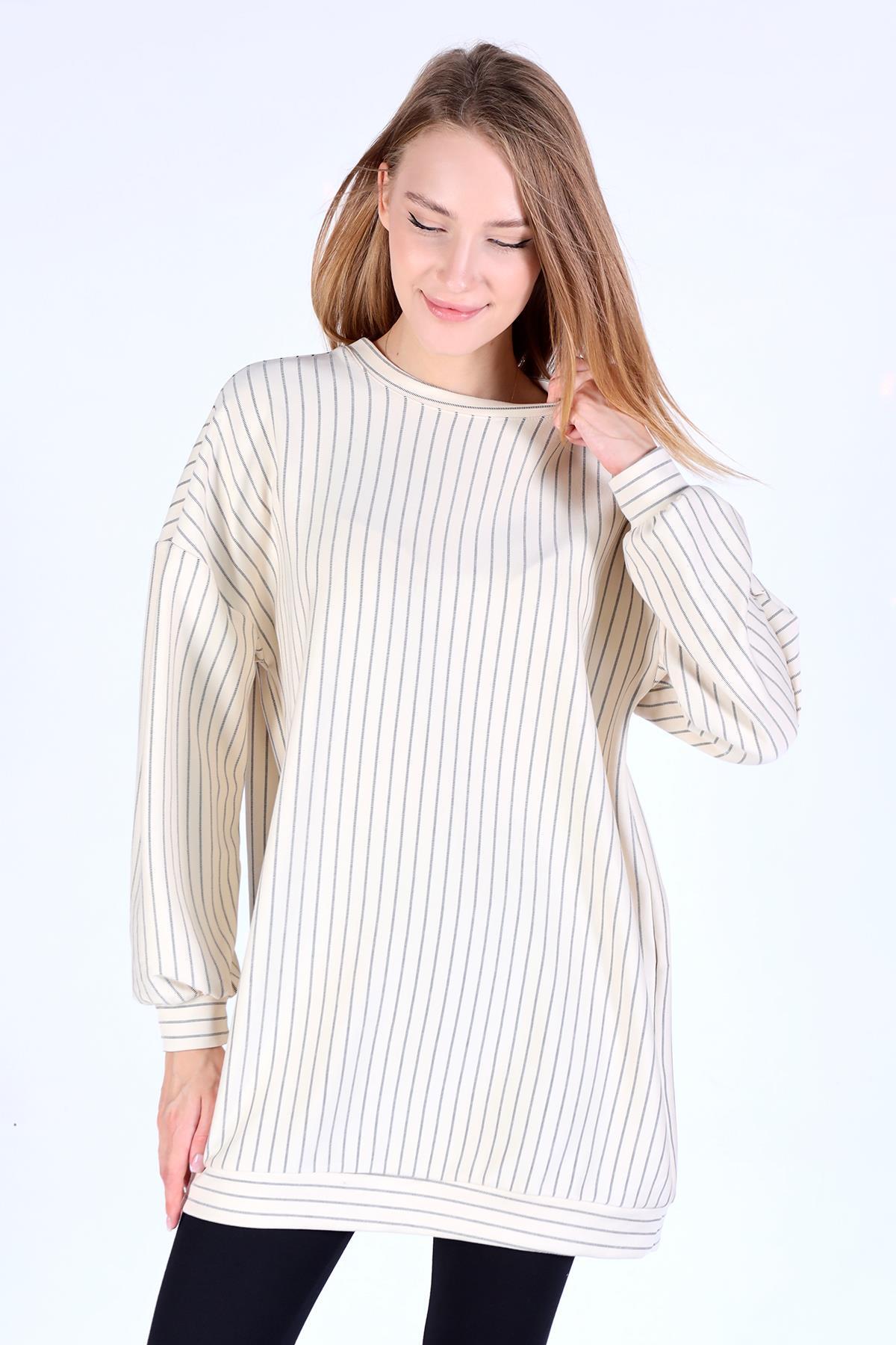 Bej Çizgili Tunik 4315A - 3