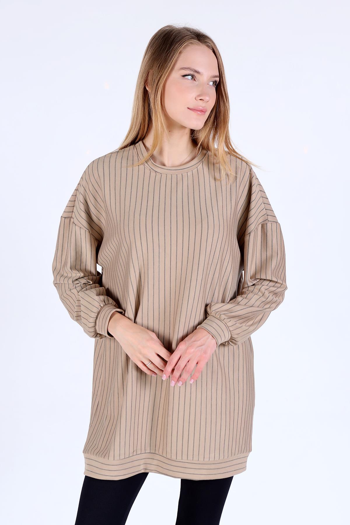 4315A Çizgili Tunik Vizon 