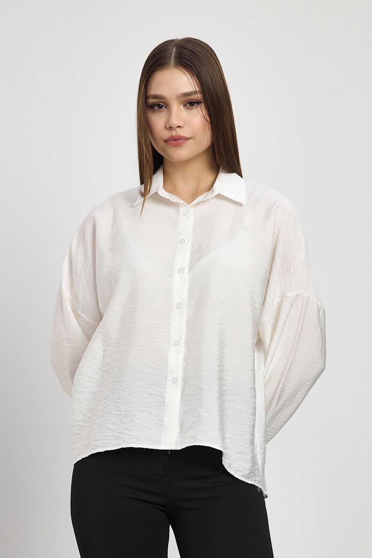 Oversize Klasik Gömlek 4316A Beyaz - 7