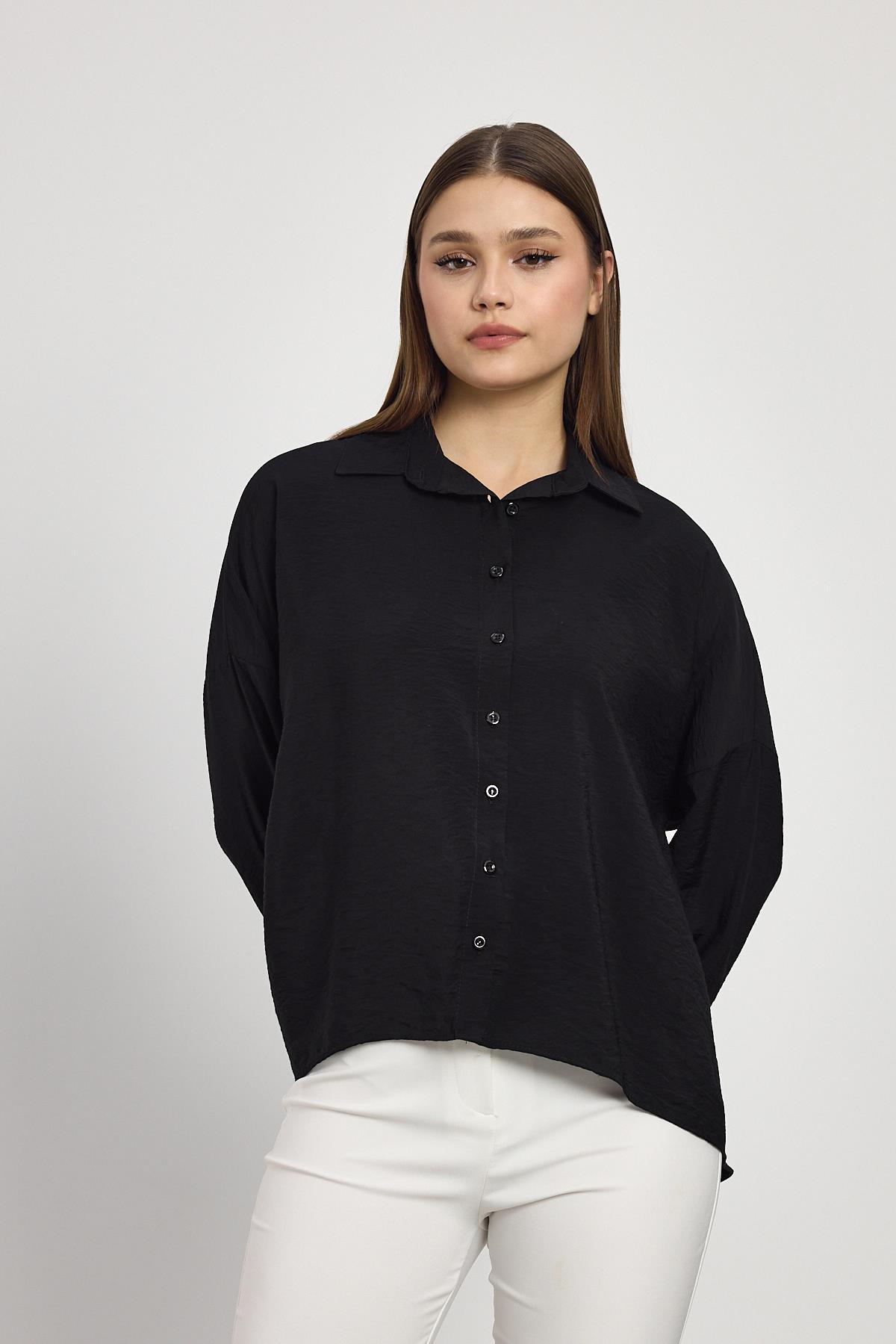 Siyah Oversize Klasik Gömlek 4316A - RAYS