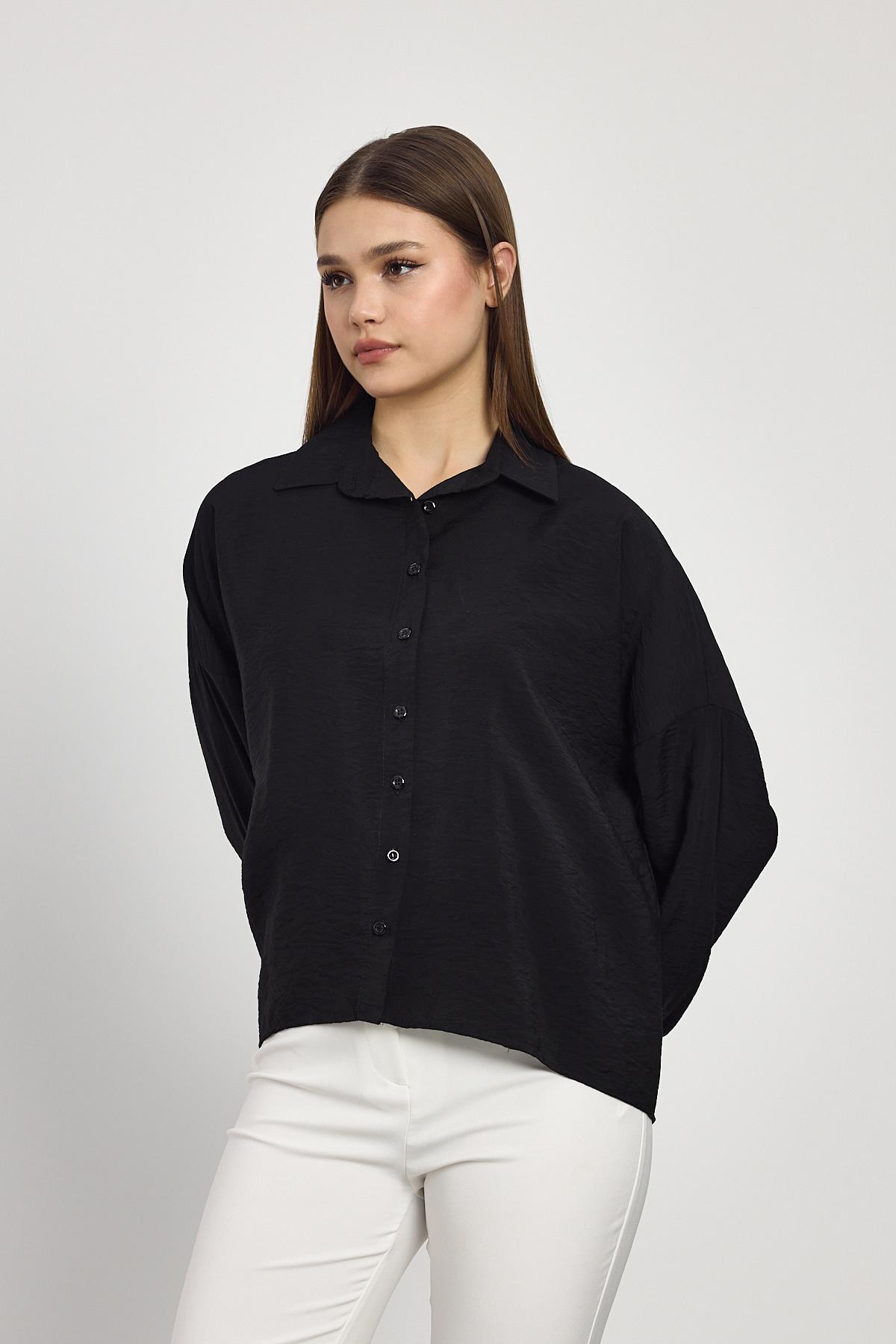 Siyah Oversize Klasik Gömlek 4316A - RAYS