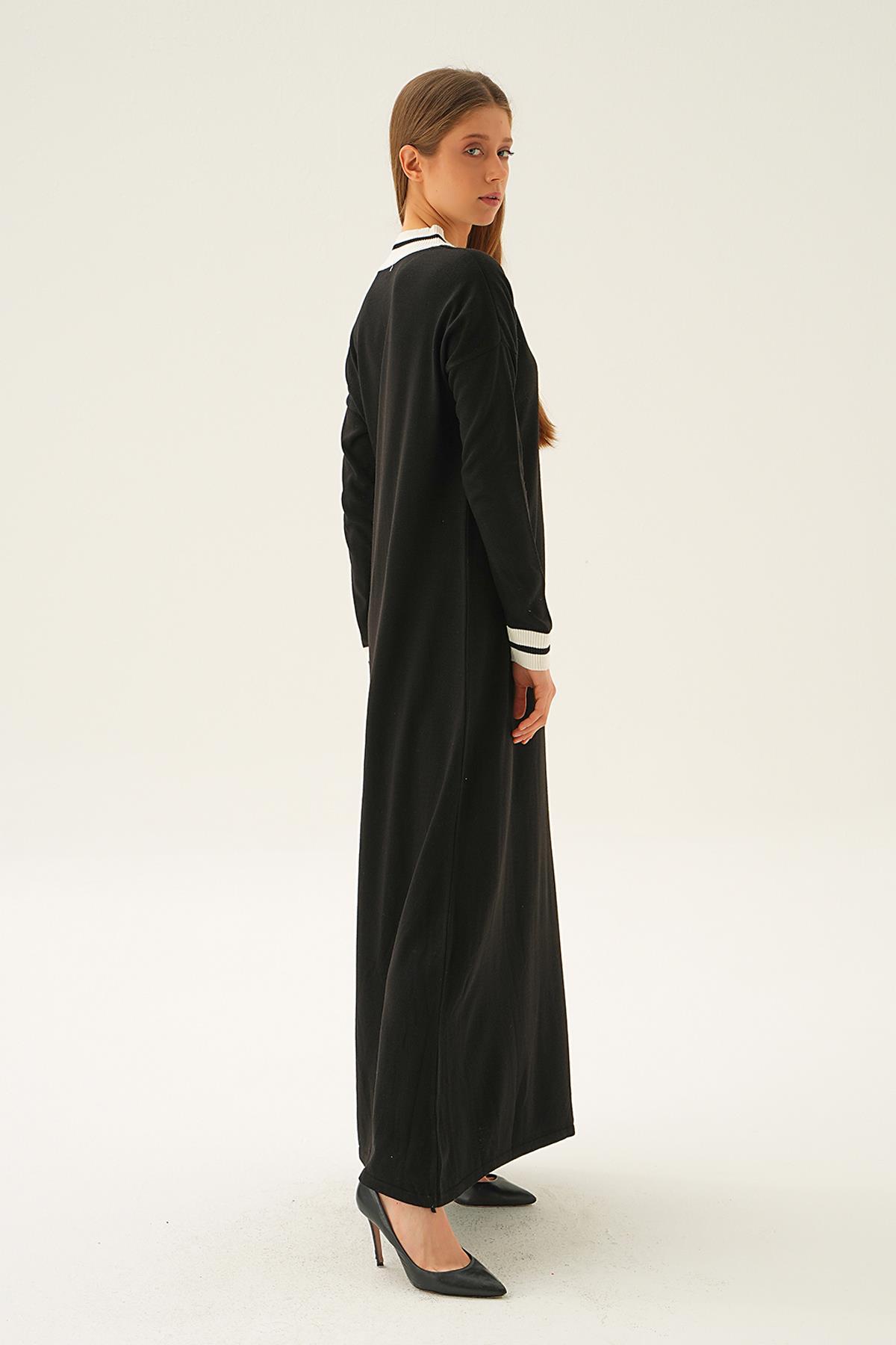 Siyah Ribana Detay Triko Elbise 4320 - 4