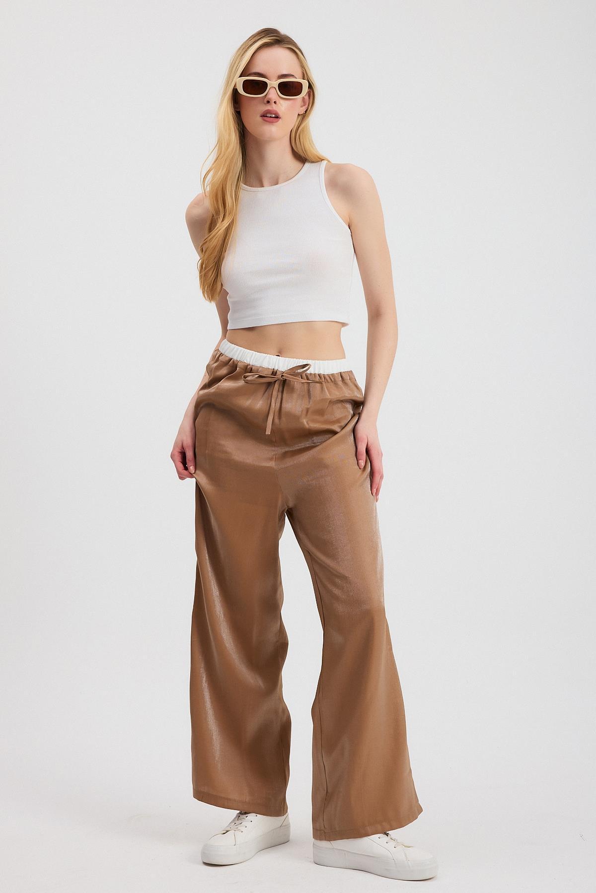 4328A Bel Lastikli Pantolon Vizon 