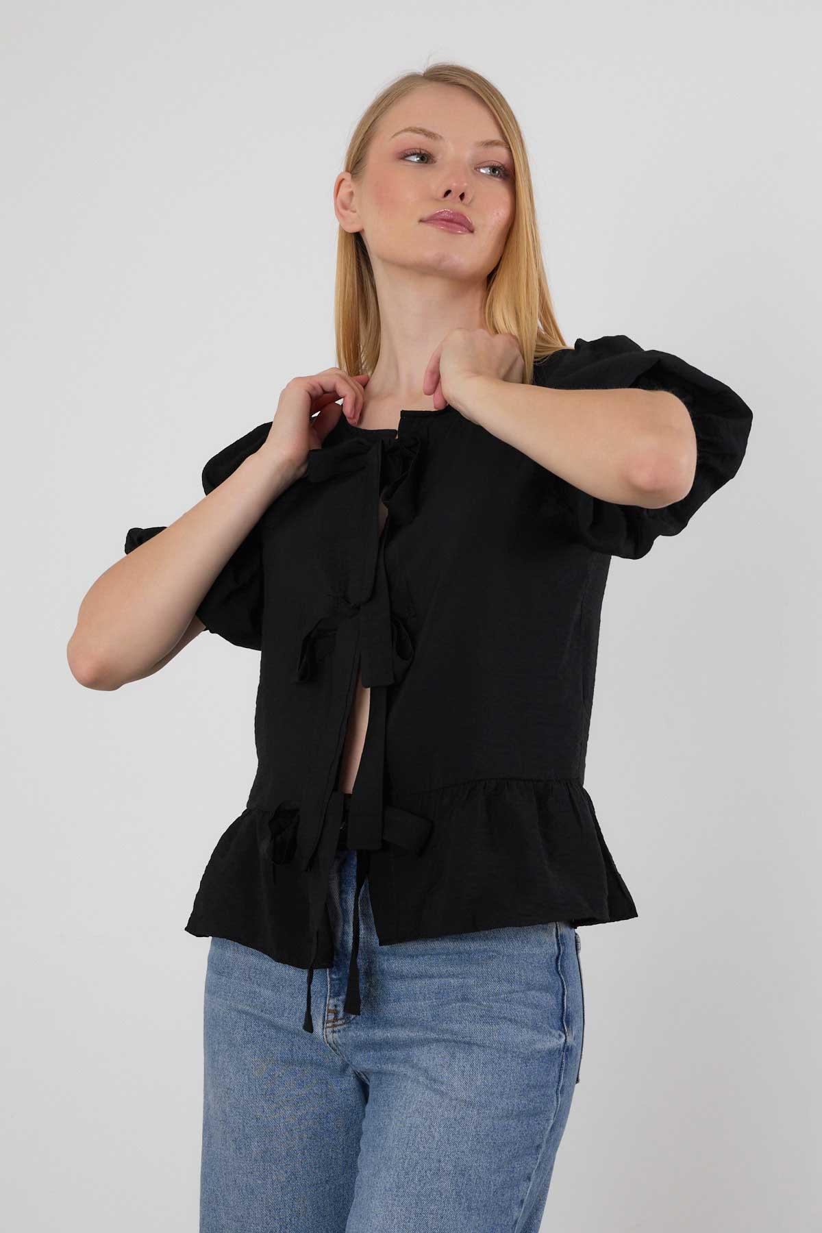 4334A ön Bağlama Detay Bluz Siyah - RAYS