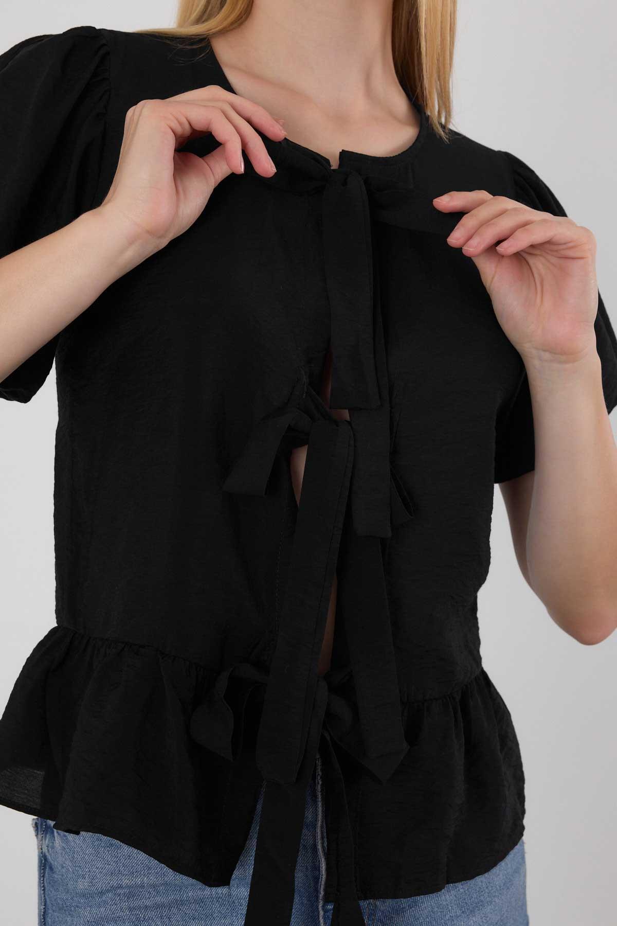 4334A ön Bağlama Detay Bluz Siyah - RAYS