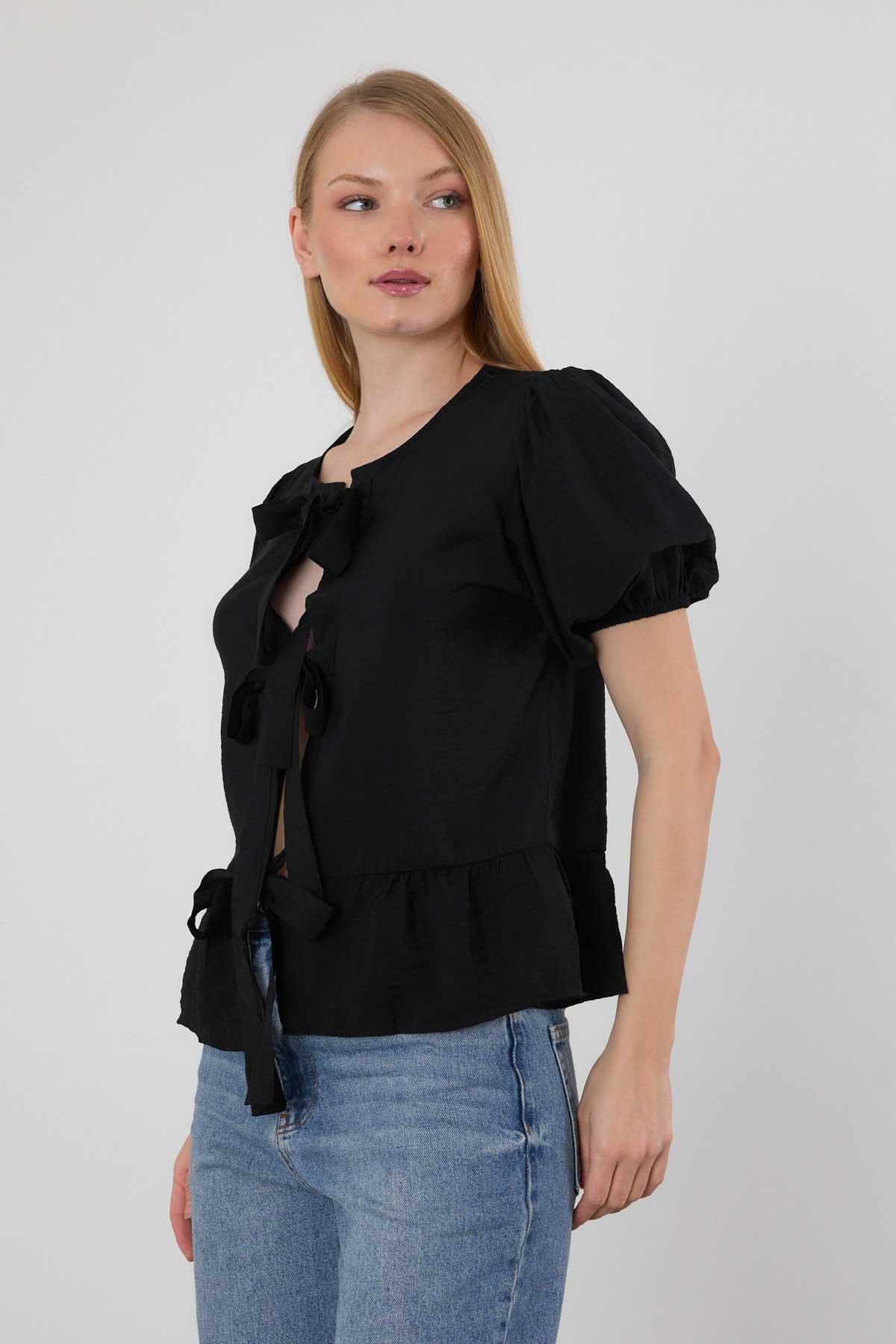 Siyah Ön Bağlama Detay Bluz 4334A - 7