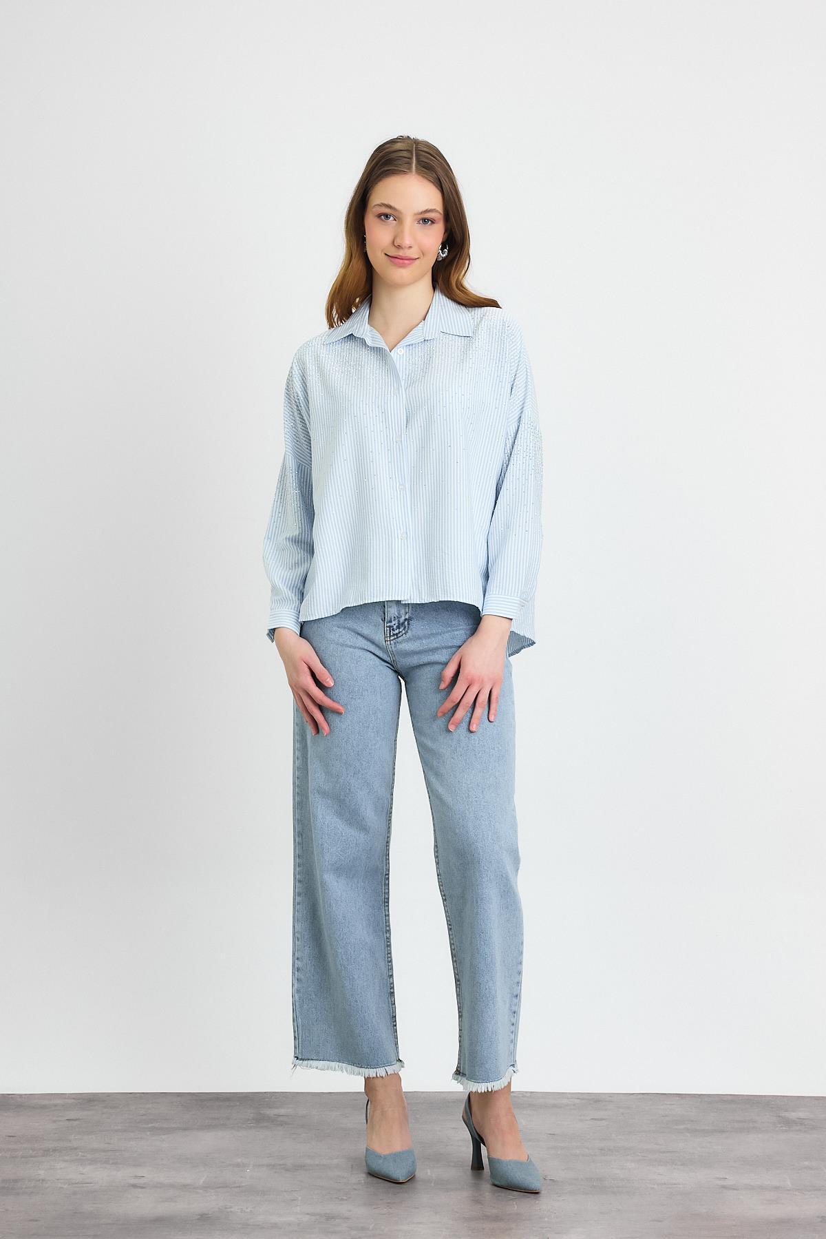 4340A Taş Detay Gömlek Mavi - 2