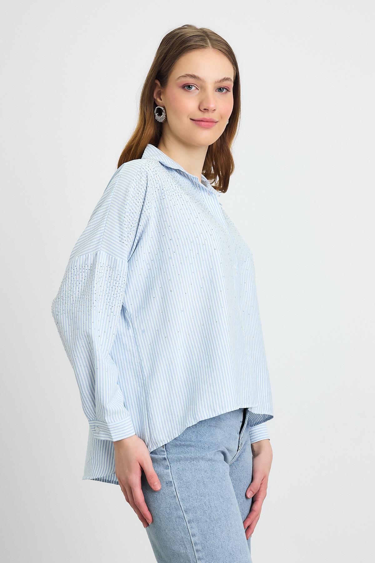 4340A Taş Detay Gömlek Mavi - 6