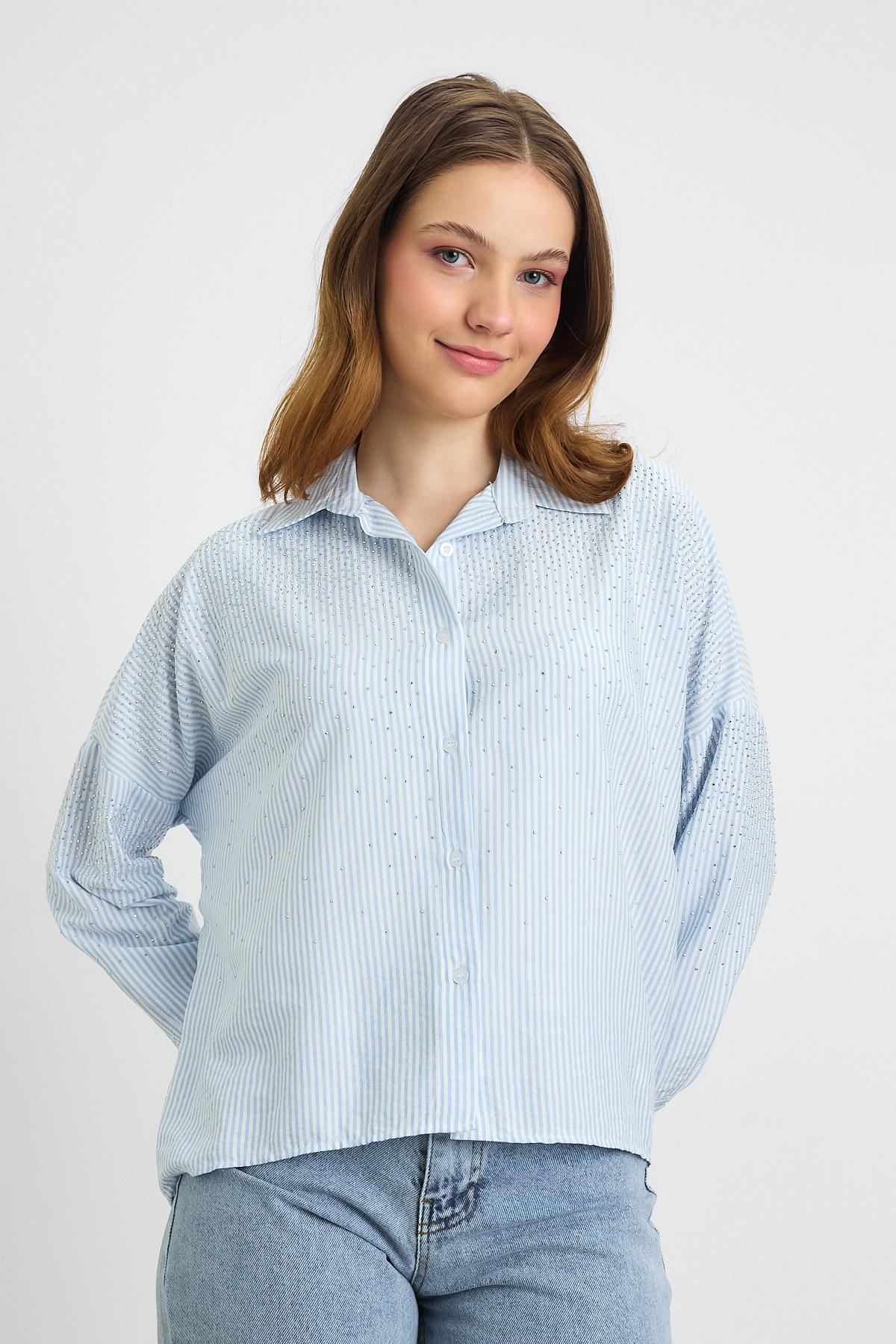4340A Taş Detay Gömlek Mavi - 7