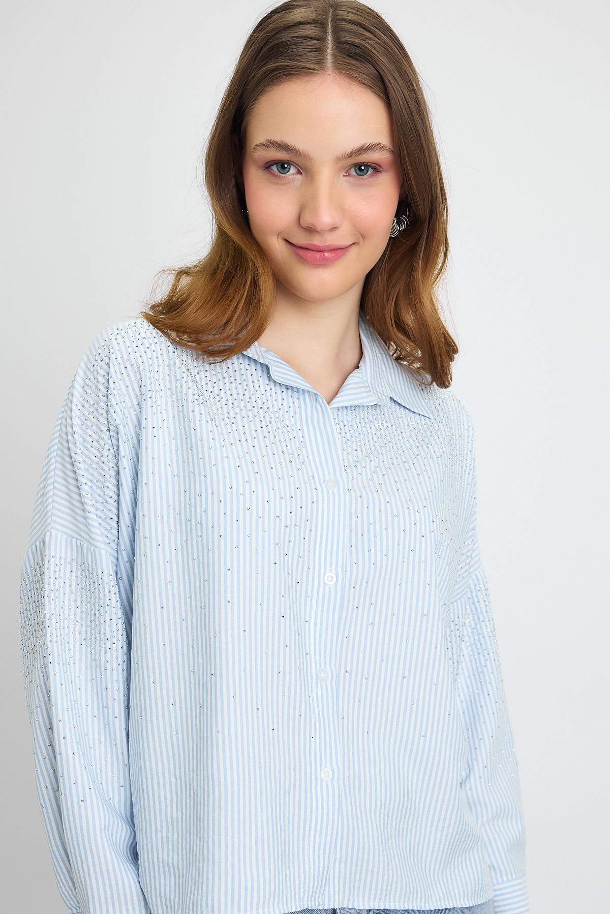 Mavi Taş Detay Gömlek 4340A - 3